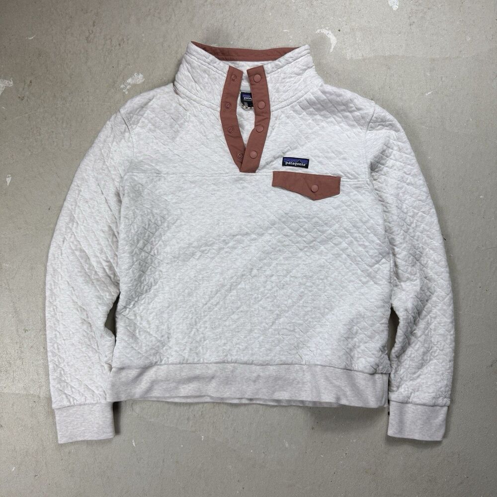 Patagonia Organic Cotton Quilt Snap-T Pullover Women's Size Medium Grey Stained